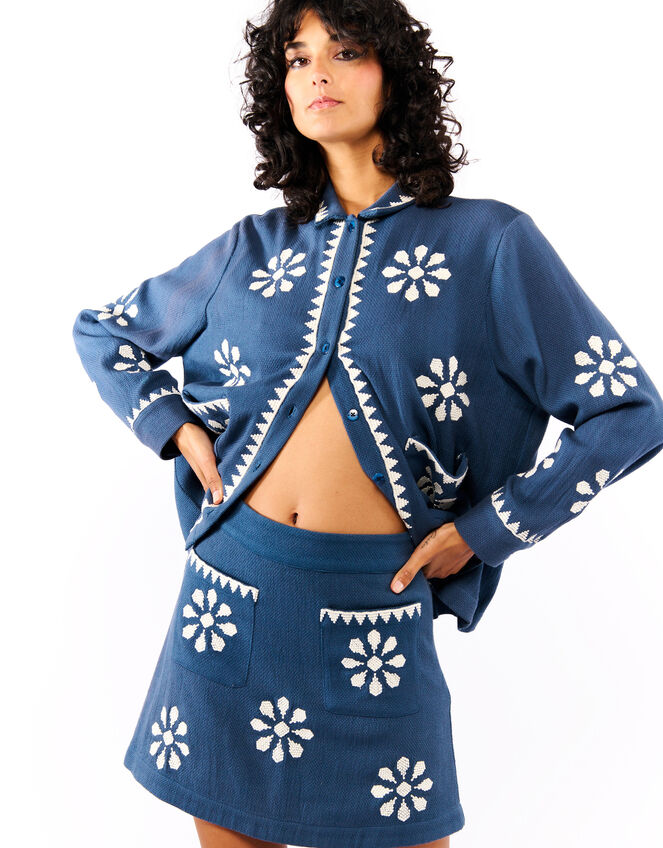 Wild Nona Woven Mini Skirt, Blue (BLUE), large