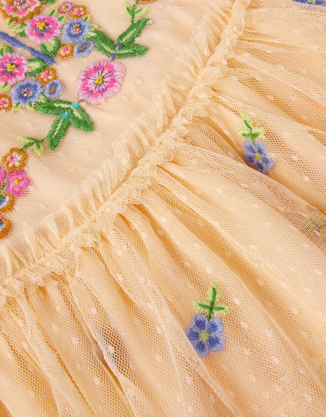 Embroidered Floral Scallop Tiered Dress, Yellow (YELLOW), large