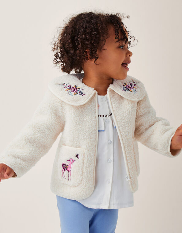 Baby Embroidered Borg Fleece Jacket, Cream (CREAM), large