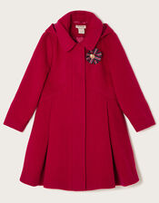 Corsage Detail Hooded Coat, Red (RED), large