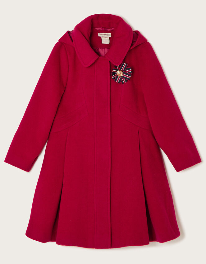 Corsage Detail Hooded Coat, Red (RED), large