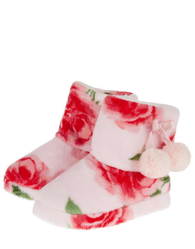 Rose Print Soft Slipper Boots, Pink (PINK), large