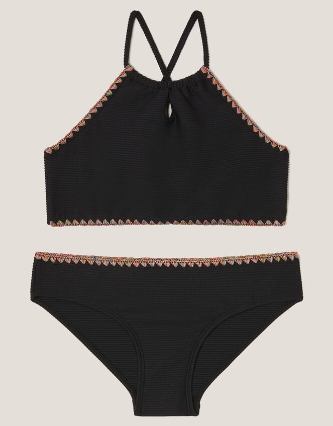 Rainbow Stitch Ribbed Bikini Set, Black (BLACK), large