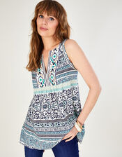 Heritage Floral Print Longline Top in LENZING™ ECOVERO™ , Blue (BLUE), large