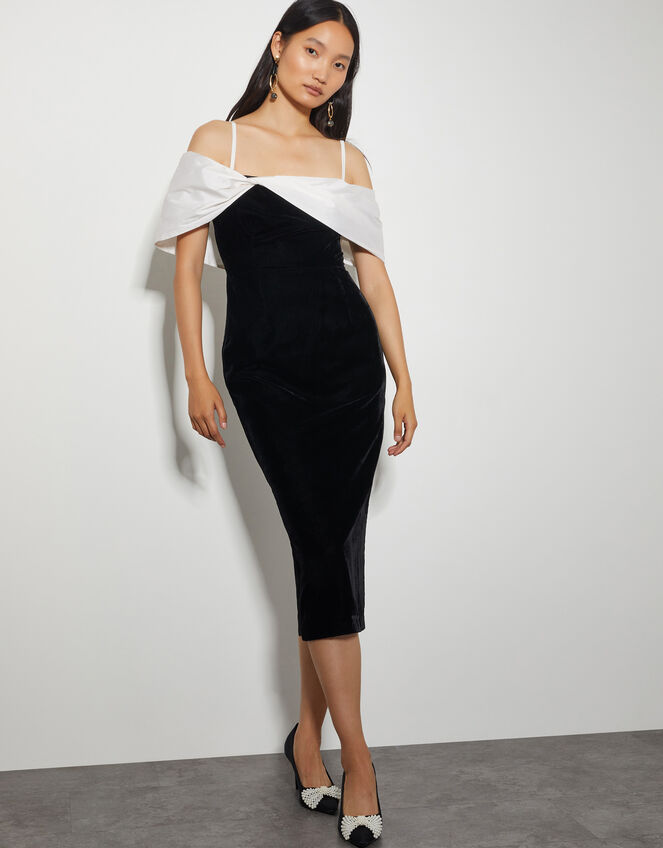 Louisa Velvet Bandeau Midi Dress, Black (BLACK), large
