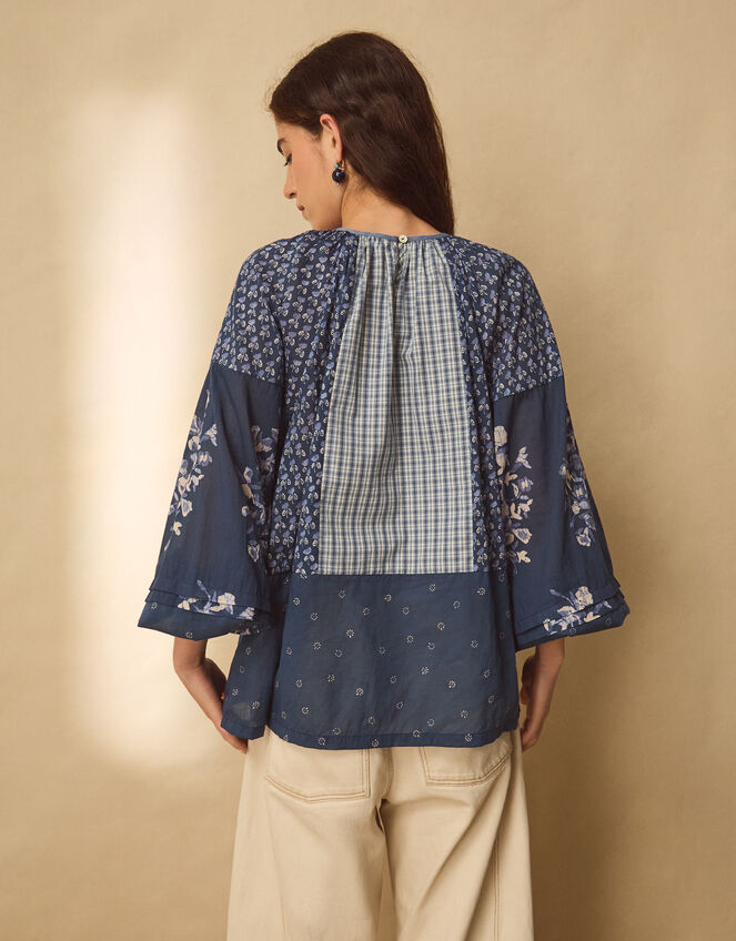 East Milly Floral Patchwork Blouse, Blue (BLUE), large
