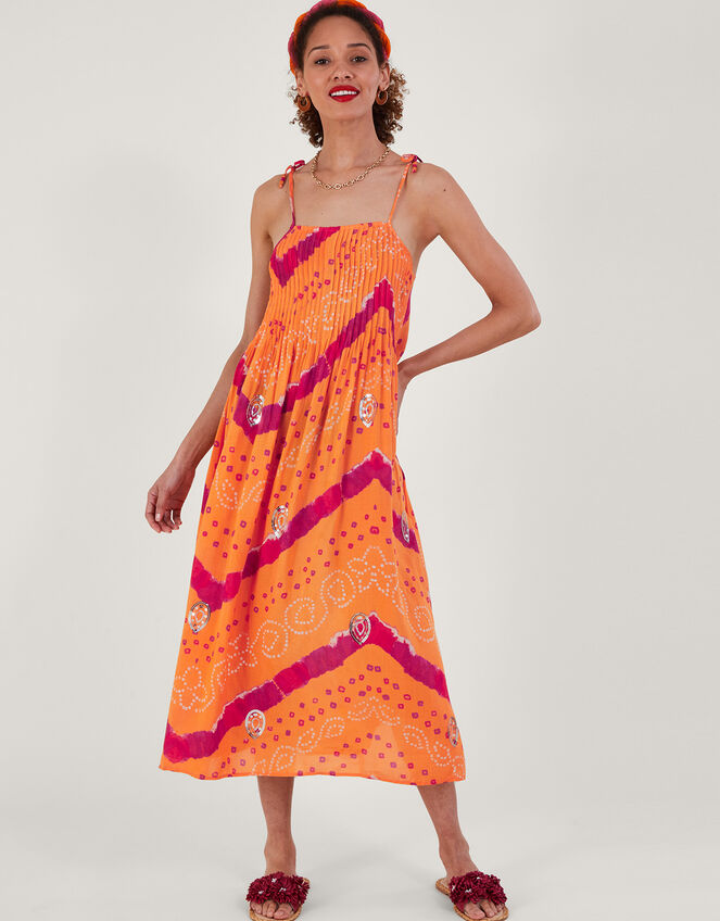 Bandhani Dye Cami Midi Dress , Orange (ORANGE), large