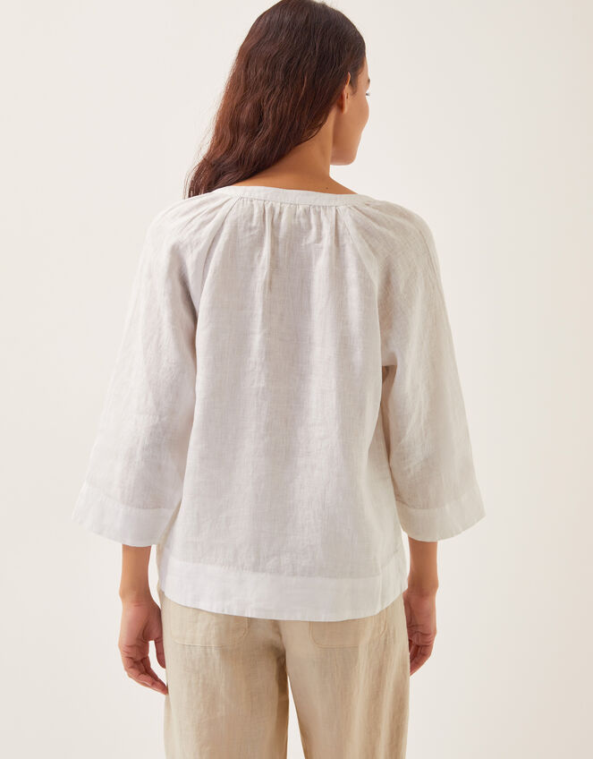 Rosa Bib Linen Blouse, White (WHITE), large
