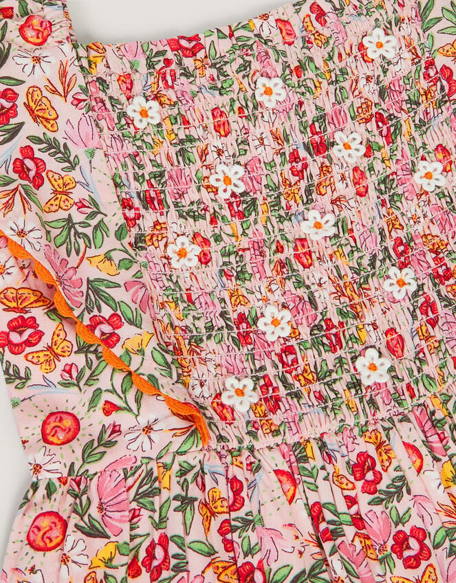 Floral Smocked Playsuit, Pink (PINK), large