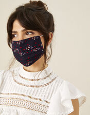 Ditsy Pleated Face Mask in Pure Cotton, , large