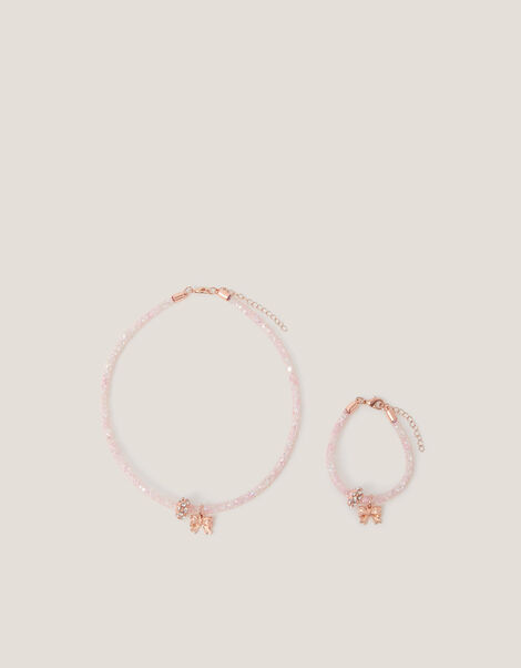 Bow Charm Tube Necklace & Bracelet Set, , large