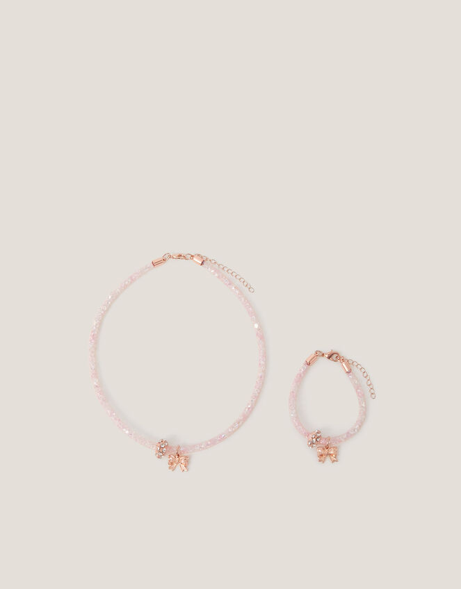 Bow Charm Tube Necklace & Bracelet Set, , large