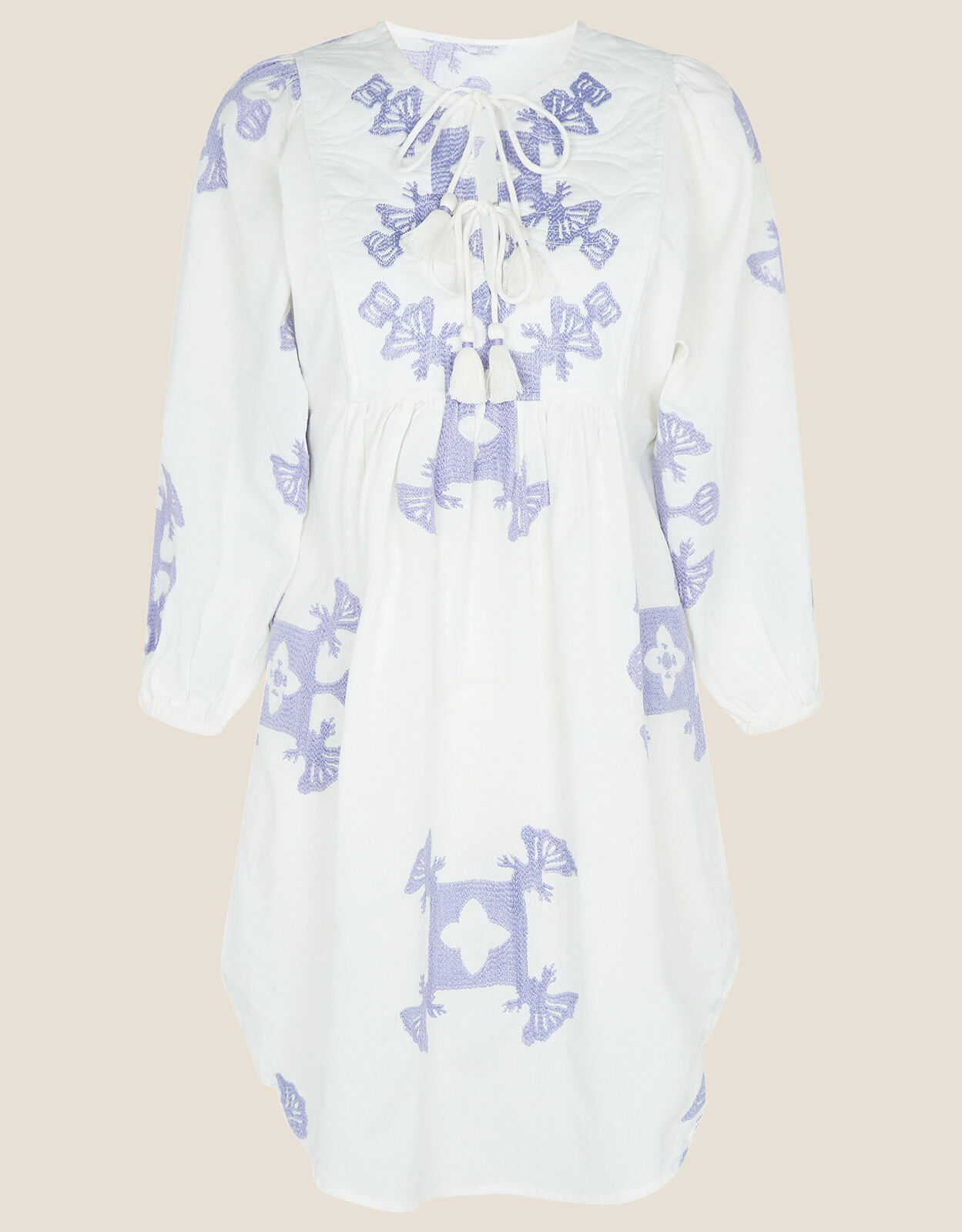 Premium Embroidered Smock Dress with Sustainable Cotton White