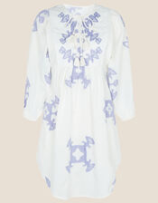 Premium Embroidered Smock Dress with Sustainable Cotton, White (WHITE), large