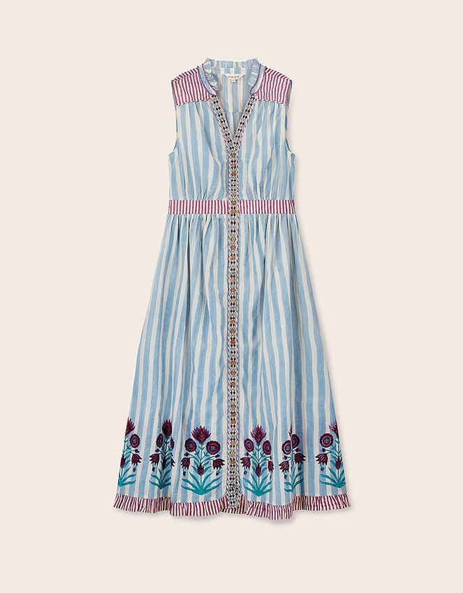 East Rylea Placement Print Cotton Midi Dress, Blue (BLUE), large