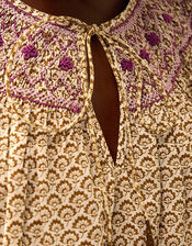 East Alina Floral Printed Smocking Top, Brown (BROWN), large