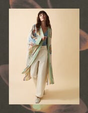 Clemence Amelie Floral Long Kimono, Cream (CREAM), large