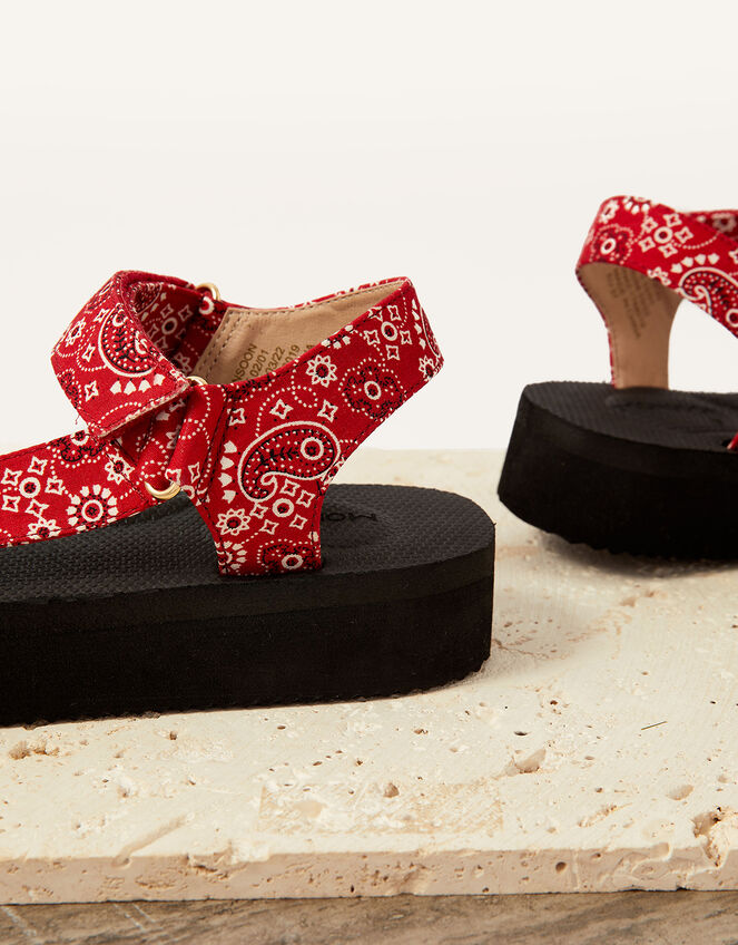 Fabric Print Sandals, Red (RED), large