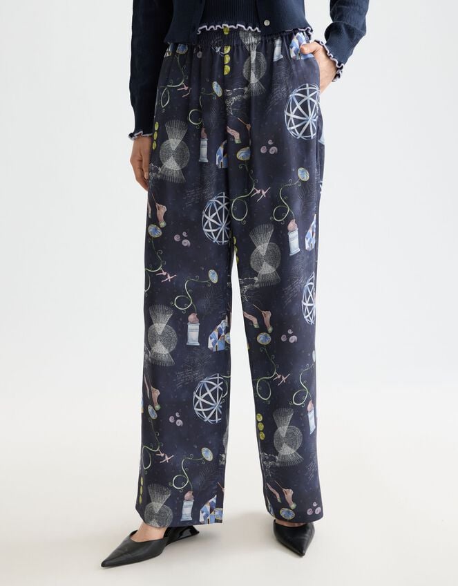 Scotch & Soda Gia Print Wide Leg Trousers, Blue (NAVY), large