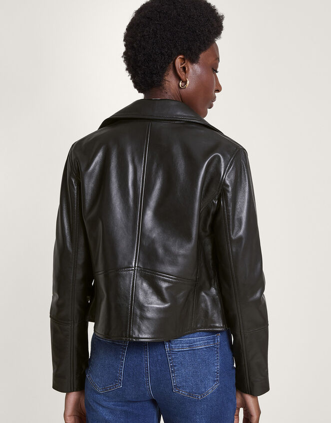 Leather Biker Jacket , Black (BLACK), large