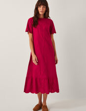 Orla Short Sleeve Broderie Midi Dress, Red (RED), large