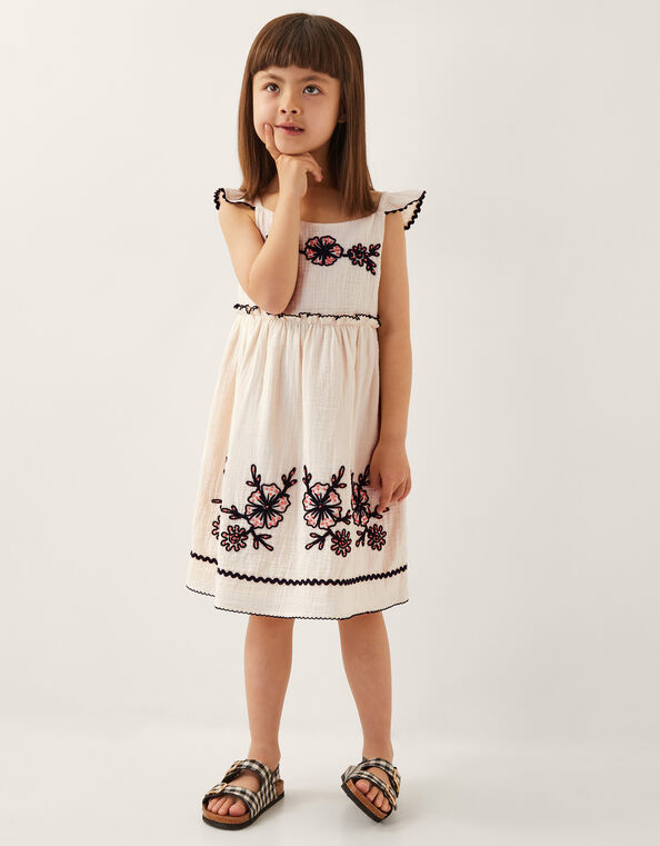 Floral Cornelli Embroidered Dress, Ivory (IVORY), large