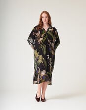 One Hundred Stars Orchid Crepe Midi Dress, Black (BLACK), large