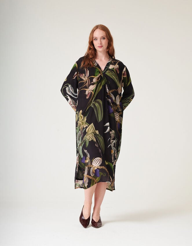 One Hundred Stars Orchid Crepe Midi Dress, Black (BLACK), large