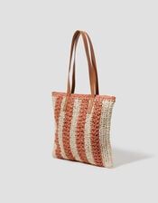 Lola Stripe Raffia Crochet Tote Bag, , large