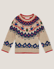 Christmas Snow Dog Fair Isle Sweater, Cream (CREAM), large