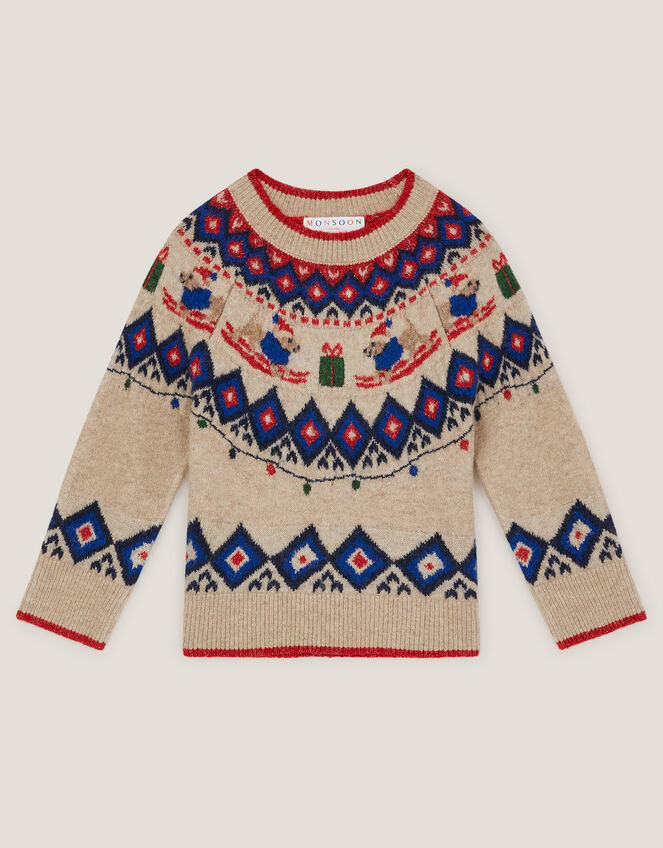 Christmas Snow Dog Fair Isle Sweater, Cream (CREAM), large