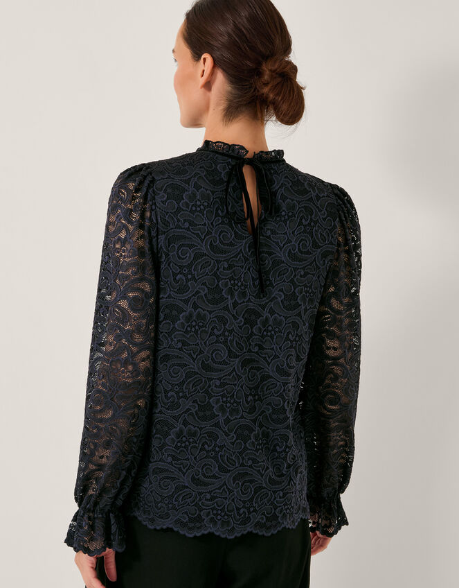 Larna Lace Long Sleeve Stretch Blouse, Blue (NAVY), large