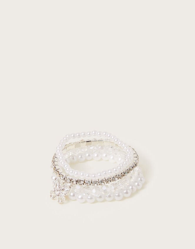 4-Pack Diamante Pearl Butterfly Bridesmaid Bracelets, , large
