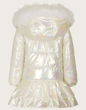 Baby Metallic Skirted Coat with Hood, Ivory (IVORY), large