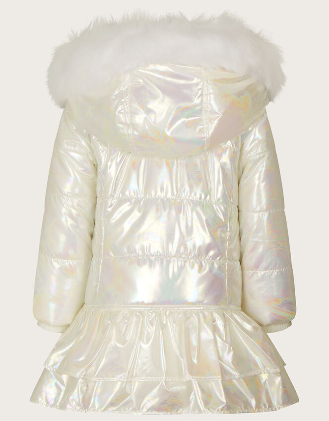 Baby Metallic Skirted Coat with Hood, Ivory (IVORY), large