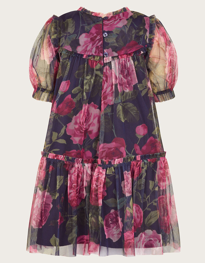 Baby Coco Rose Print Mesh Dress, Blue (NAVY), large