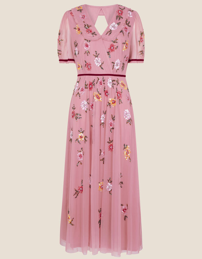 Charlotte Embellished Midi Dress in Recycled Fabric, Pink (PINK), large