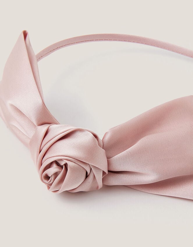 Rosette Bow Satin Hairband, Pink (PINK), large