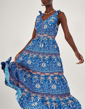 Palm Print Midi Dress, Blue (BLUE), large