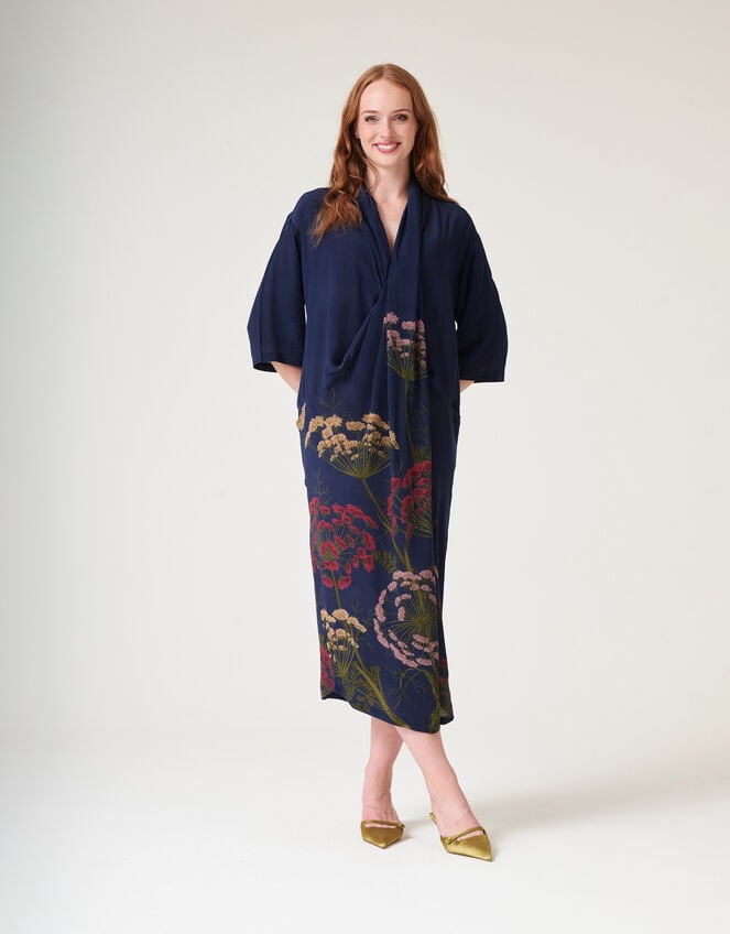 One Hundred Stars Rachel Parsley Seed Midi Dress, Blue (NAVY), large