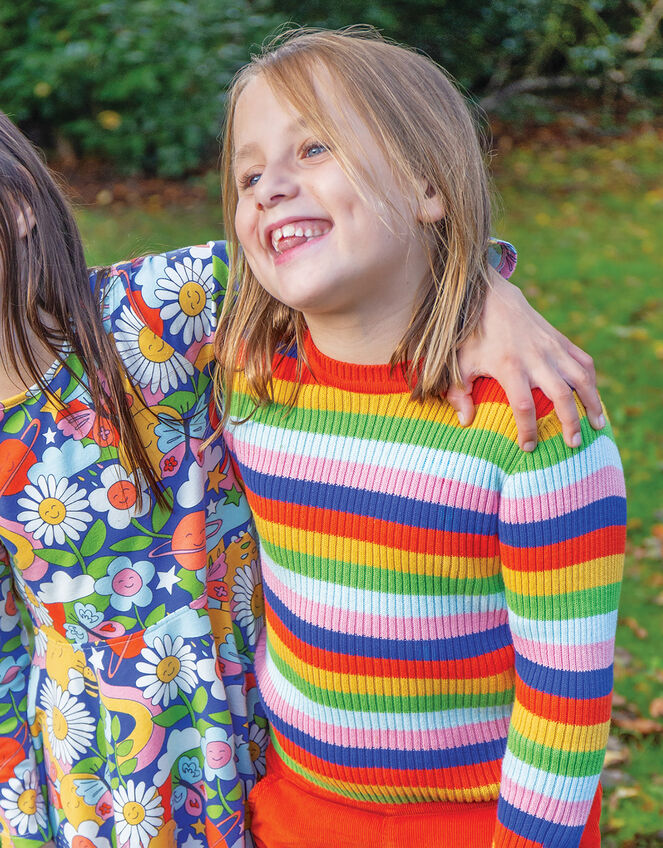 Frugi Stripe Ribbed Knit Jumper, Multi (MULTI), large
