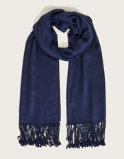 Tassel Trim Scarf, Blue (NAVY), large