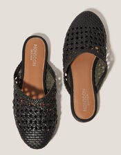 Bella Braided Leather Slipper Sandals, Black (BLACK), large
