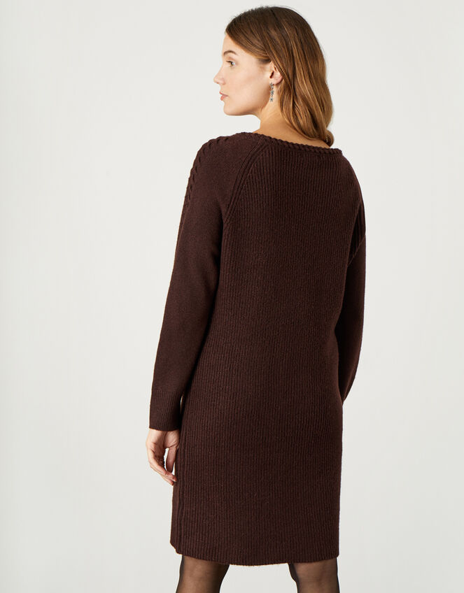 Cosy Cable Crew Neck Knit Dress, Brown (CHOCOLATE), large