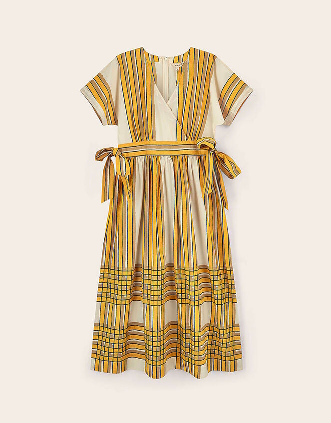 East Alana Hand-Woodblock Stripe Dress, Yellow (YELLOW), large