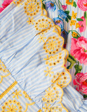 Floral Stripe Broderie Sleeve Dress, Blue (BLUE), large