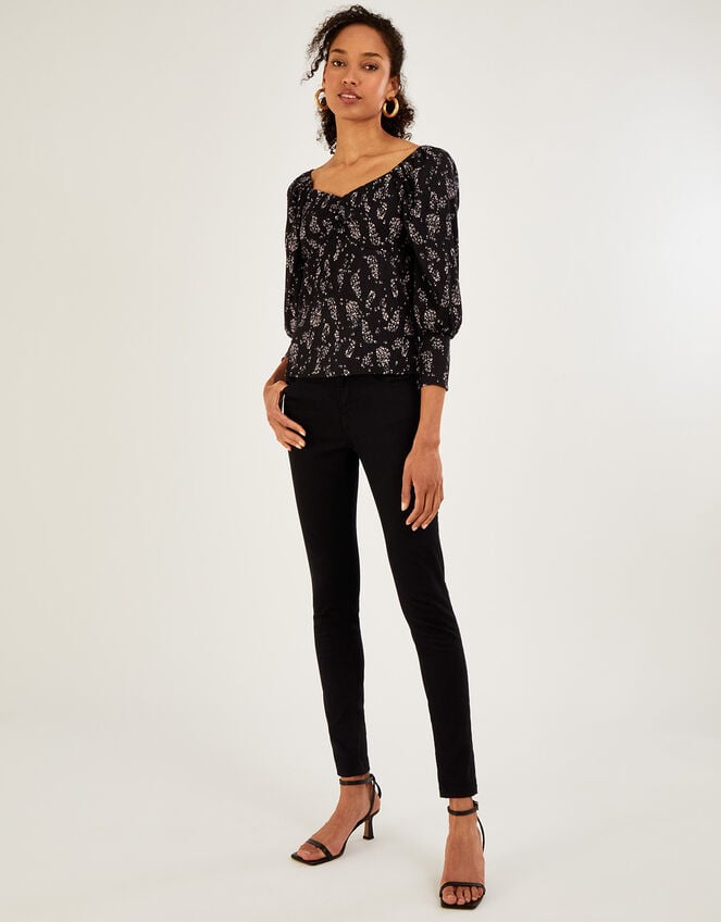 Feather Print Top, Black (BLACK), large