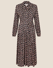 Collared Jersey Shirt Dress, Black (BLACK), large