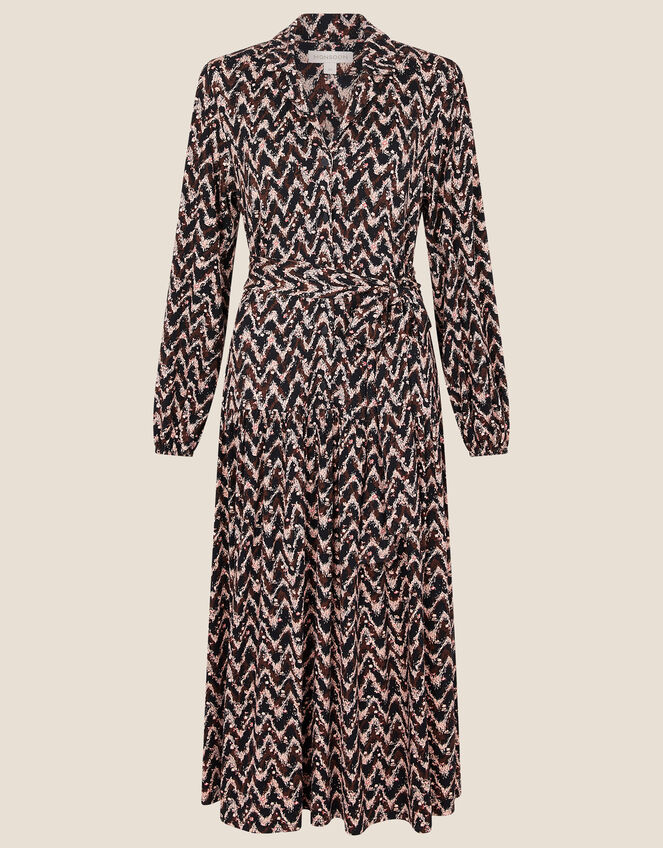 Collared Jersey Shirt Dress, Black (BLACK), large
