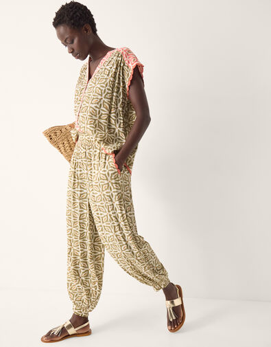 Elma Print Harem Pants, Green (KHAKI), large